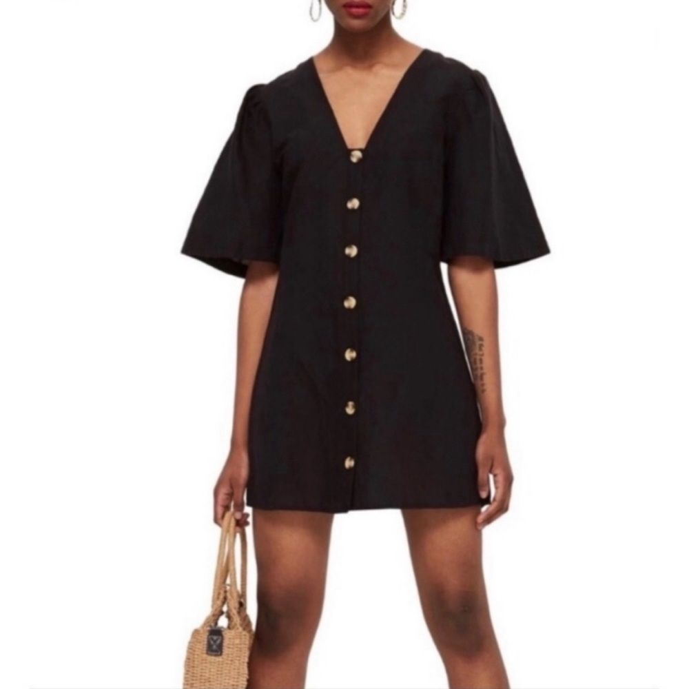 Topshop Women’s Black Button Down Linen/Cotton Dress Size 2 Office Travel